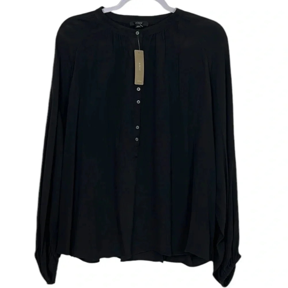 Banana Republic New Women’s Xxl Black Half Button Up Long Sleeve Flowy Blouse